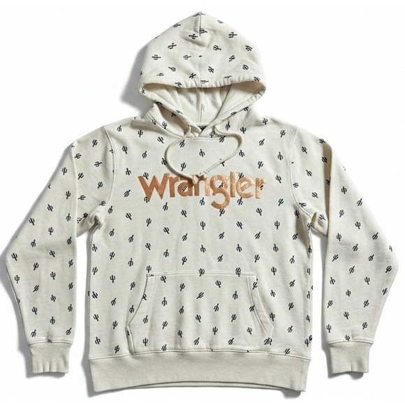Wrangler Retro Tops - Wrangler Retro Women's Medium Cream Cactus Print Western Hoodie Hooded Shirt